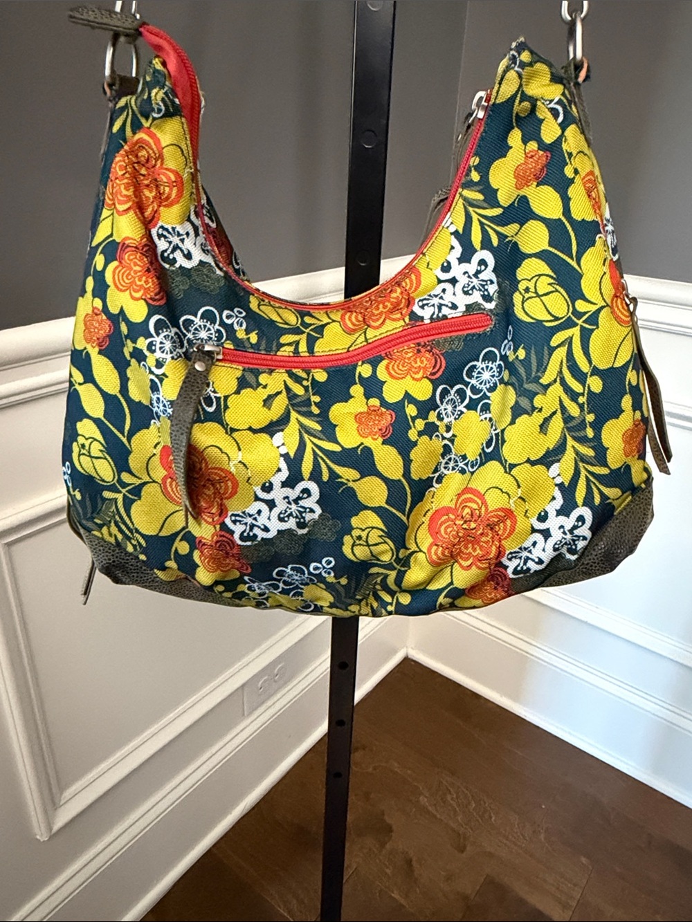 Haiku Yellow & Orange Floral Crescent Shoulder Bag - Picture 8 of 14